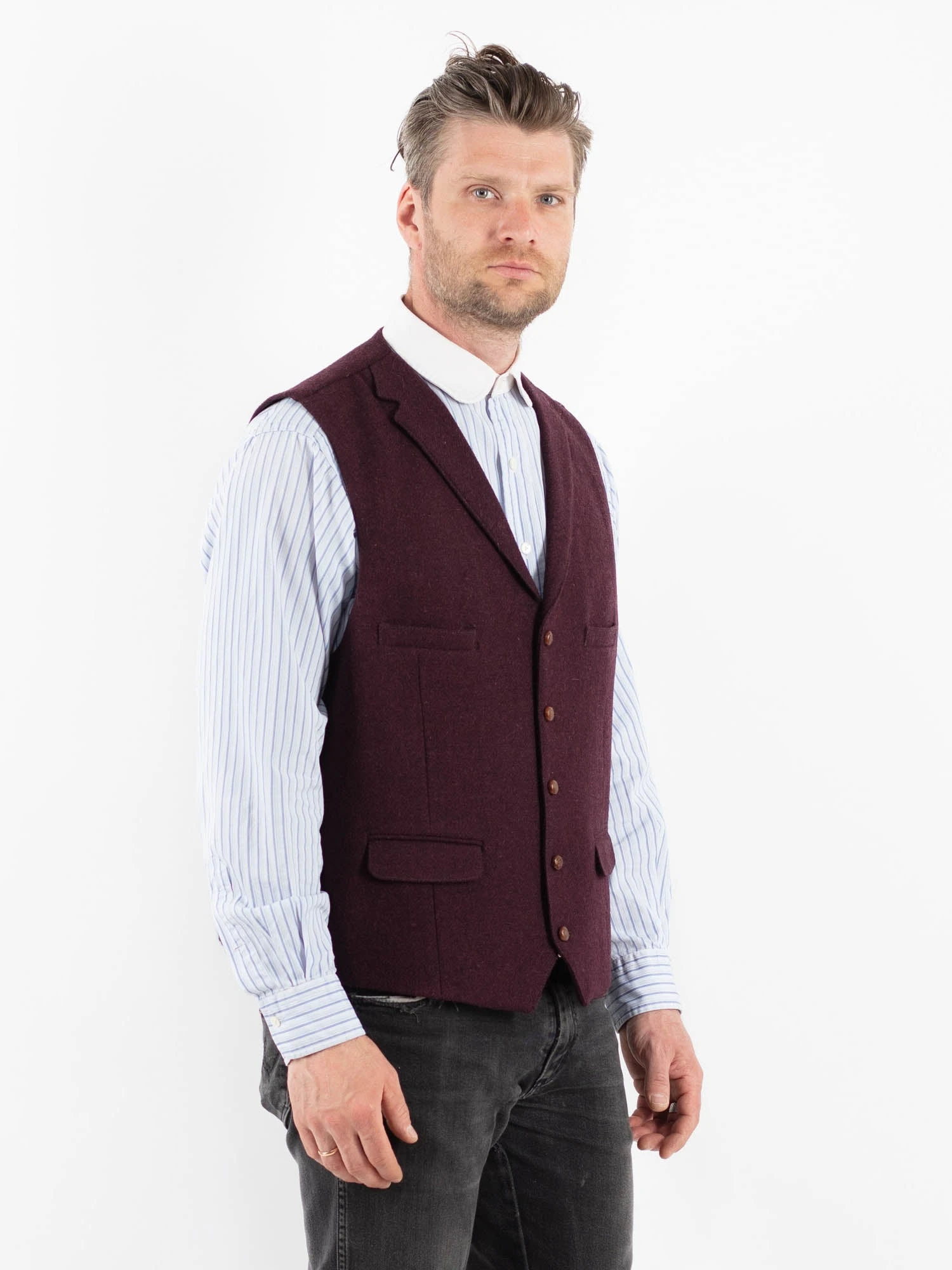 Vintage 00's Men Tweed Vest In Burgundy Red 3 Vintage 00's Men Tweed Vest In Burgundy Red - Image 3