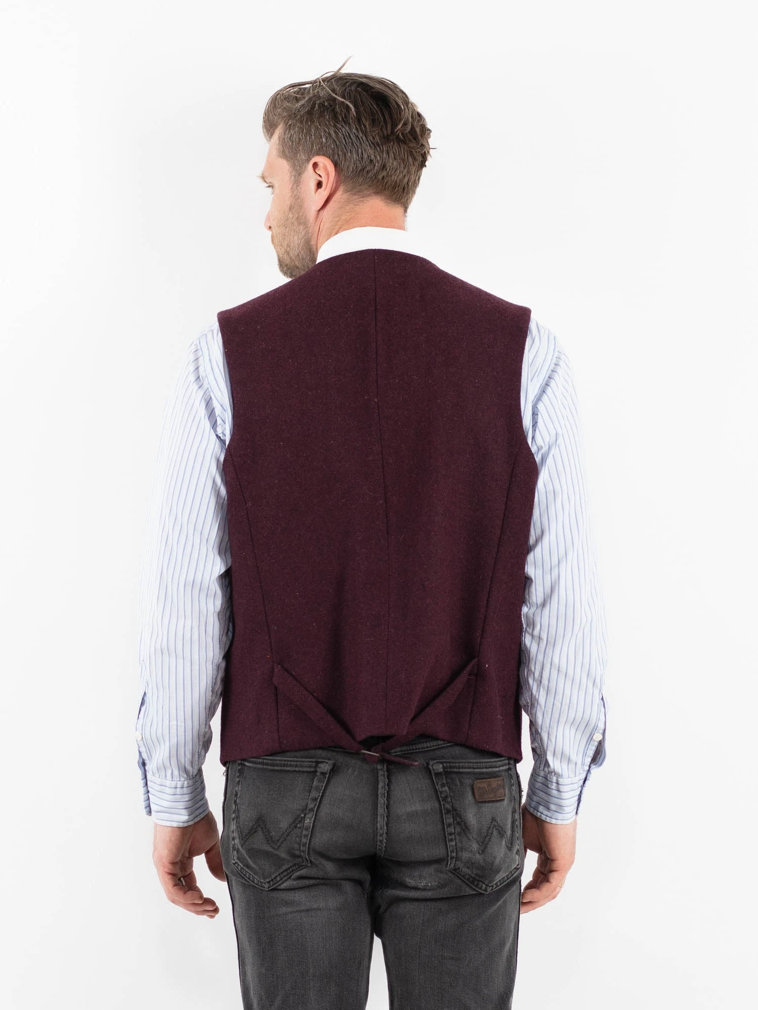 Vintage 00's Men Tweed Vest In Burgundy Red 2 Vintage 00's Men Tweed Vest In Burgundy Red - Image 2