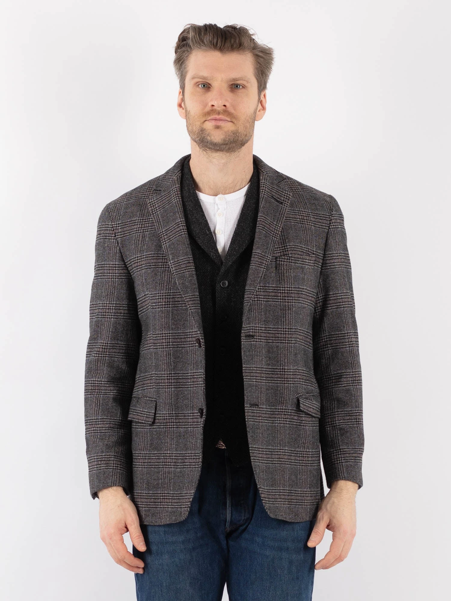 Vintage 00's Men Wool Blend Blazer Jacket In Gray 1 Vintage 00's Men Wool Blend Blazer Jacket In Gray