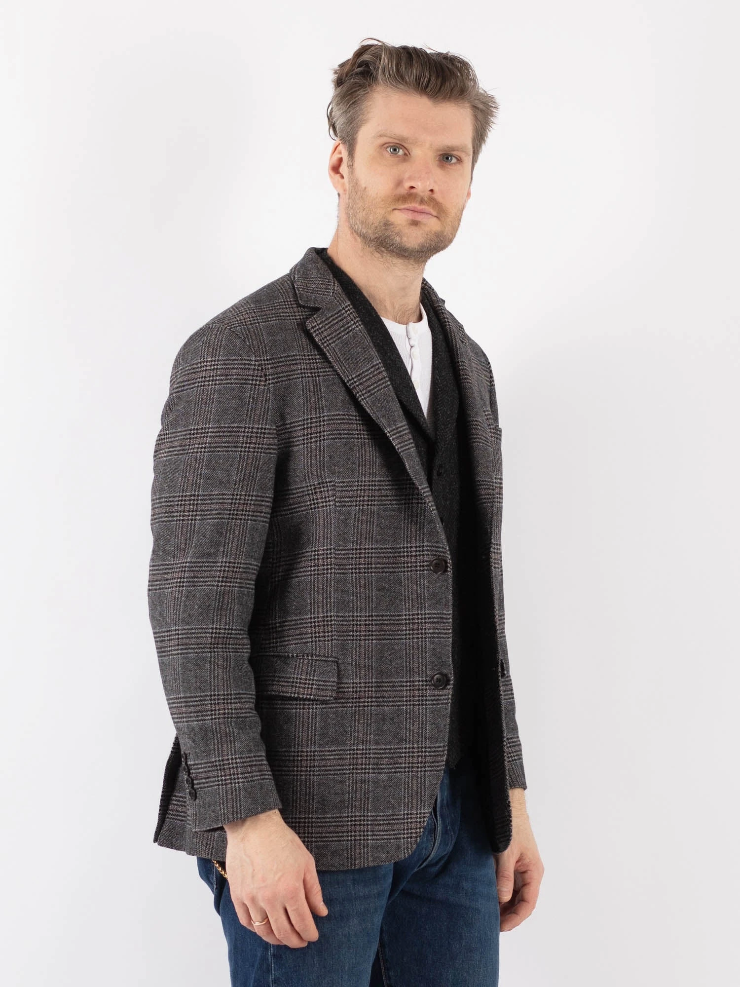 Vintage 00's Men Wool Blend Blazer Jacket In Gray 3 Vintage 00's Men Wool Blend Blazer Jacket In Gray - Image 3