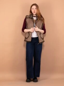 Vintage 00's Women Faux Shearling Afghan Vest In Brown