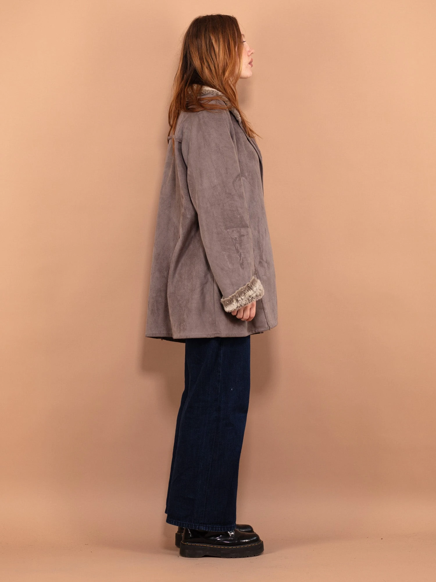 Vintage 00's Women Faux Shearling Coat In Gray 3 Vintage 00's Women Faux Shearling Coat In Gray - Image 3