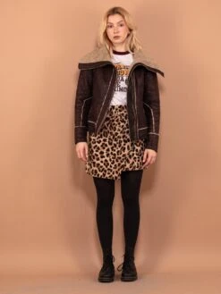 Vintage 90's Women Faux Shearling Jacket In Brown