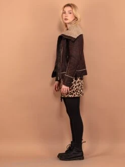 Vintage 90's Women Faux Shearling Jacket In Brown -Northern Grip Vintage 00s Women Faux Shearling Jacket Brown 03 3