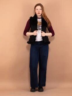 Vintage 00's Women Faux Shearling Vest In Black