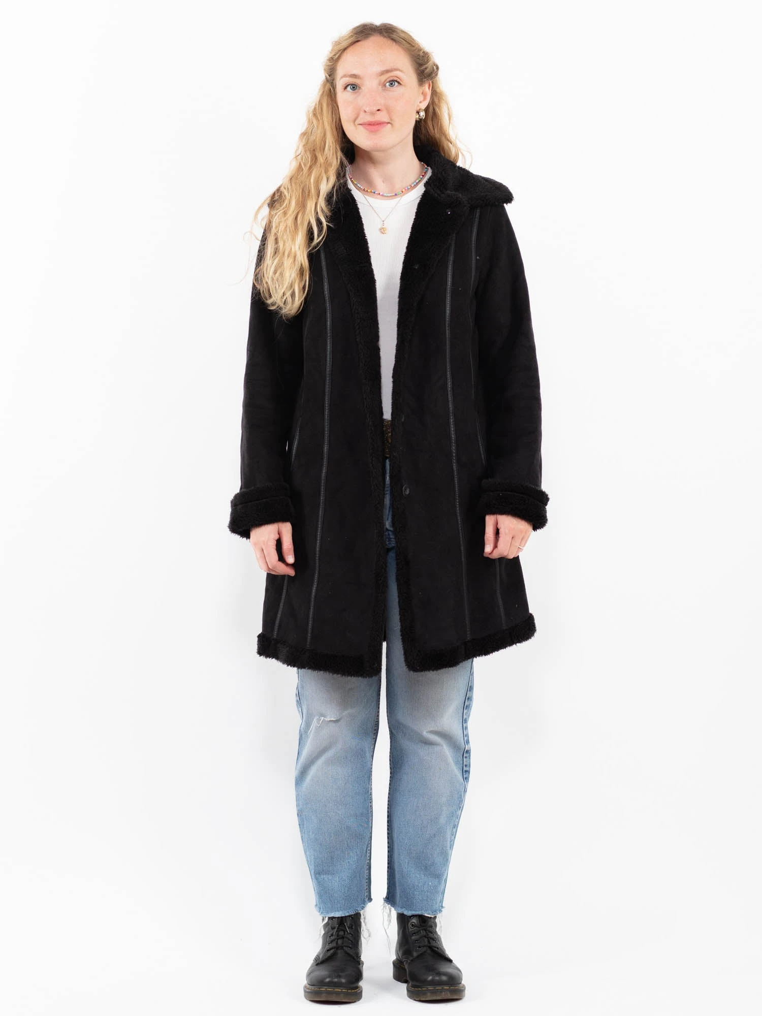 Vintage 00's Women Faux Sheepskin Coat In Black 1 Vintage 00's Women Faux Sheepskin Coat In Black