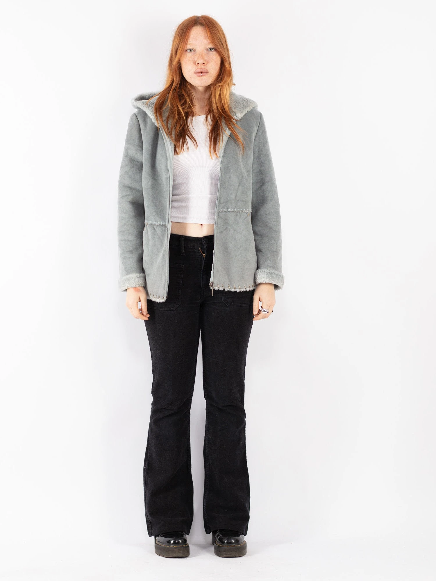 Vintage 00's Women Sherpa Coat In Gray 1 Vintage 00's Women Sherpa Coat In Gray