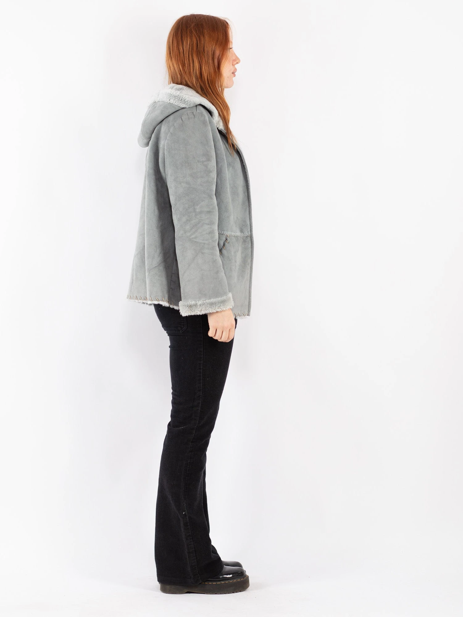 Vintage 00's Women Sherpa Coat In Gray 3 Vintage 00's Women Sherpa Coat In Gray - Image 3