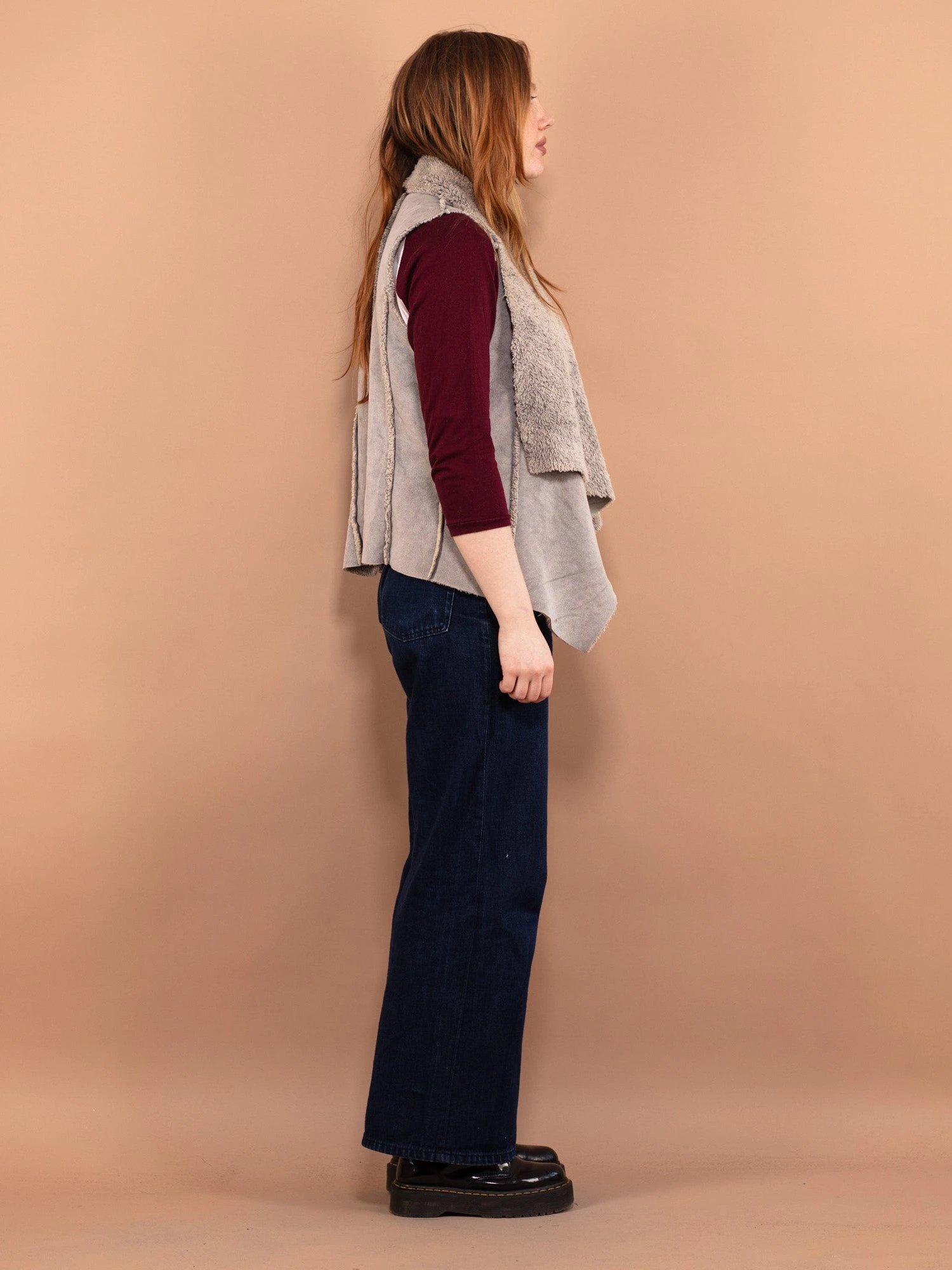 Vintage 00's Women Faux Sheepskin Vest In Gray 3 Vintage 00's Women Faux Sheepskin Vest In Gray - Image 3