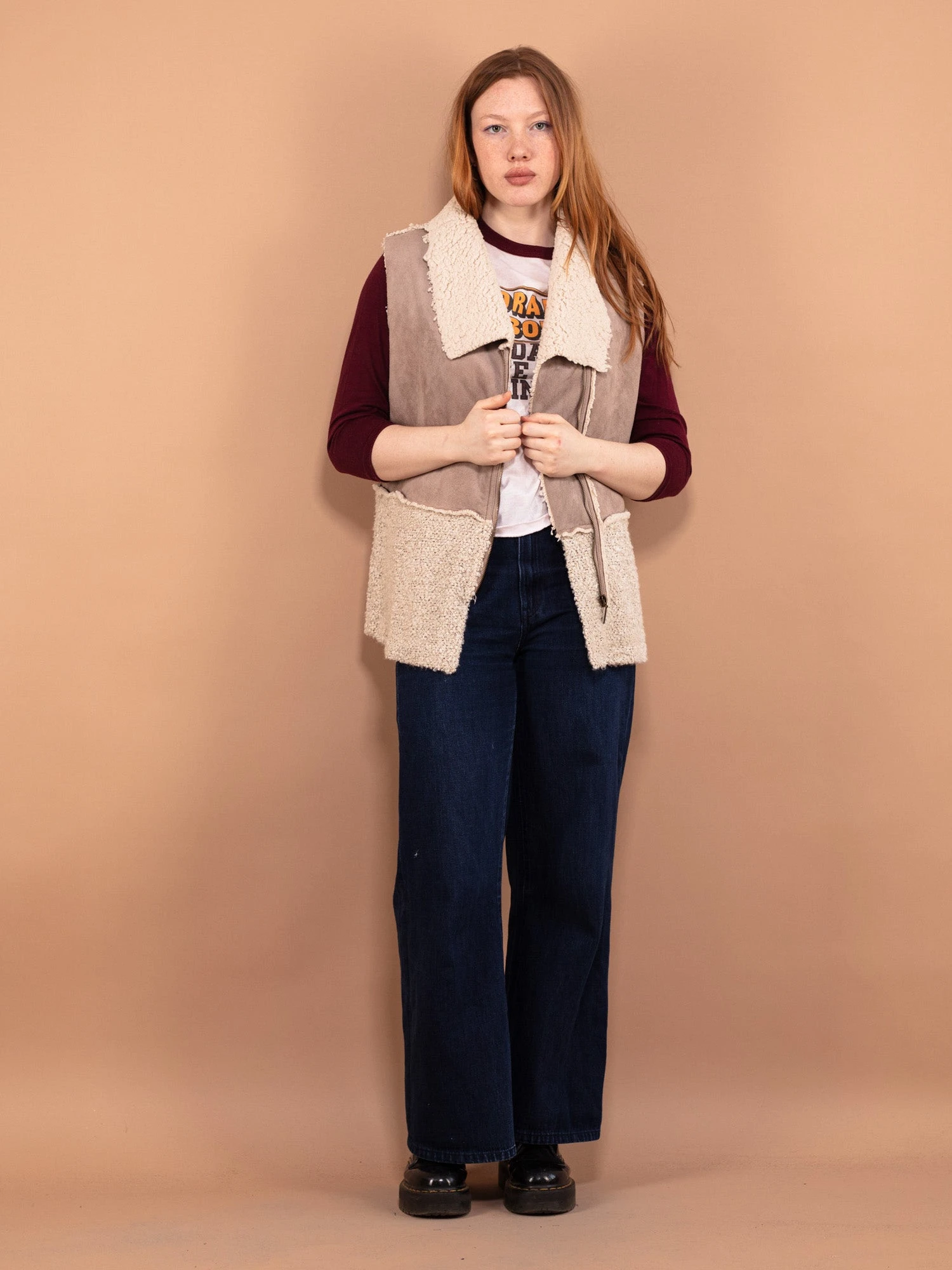 Vintage 00's Women Faux Sheepskin Vest In Light Brown 1 Vintage 00's Women Faux Sheepskin Vest In Light Brown