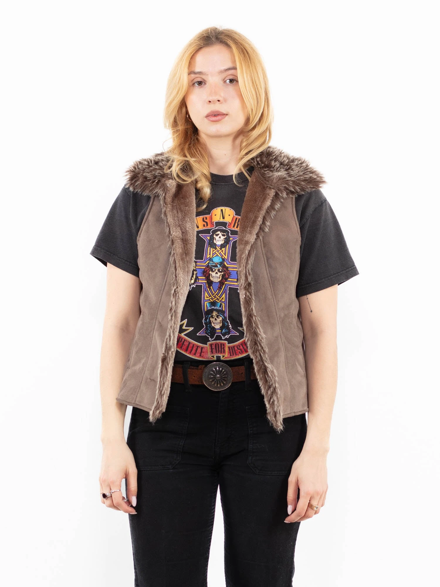 Vintage 00's Women Faux Sheepskin Vest In Beige 1 Vintage 00's Women Faux Sheepskin Vest In Beige