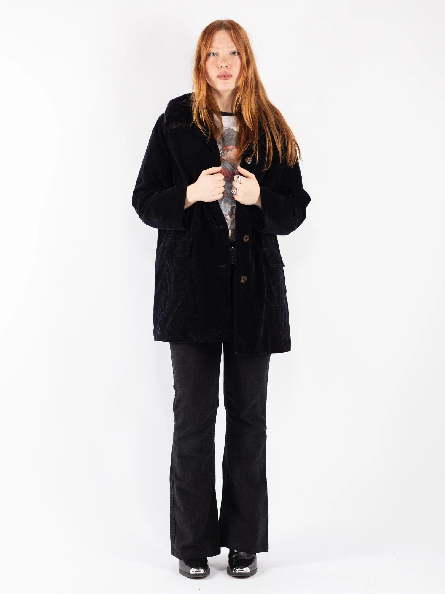 Vintage 00's Women Faux Suede Coat In Dark Blue 1 Vintage 00's Women Faux Suede Coat In Dark Blue