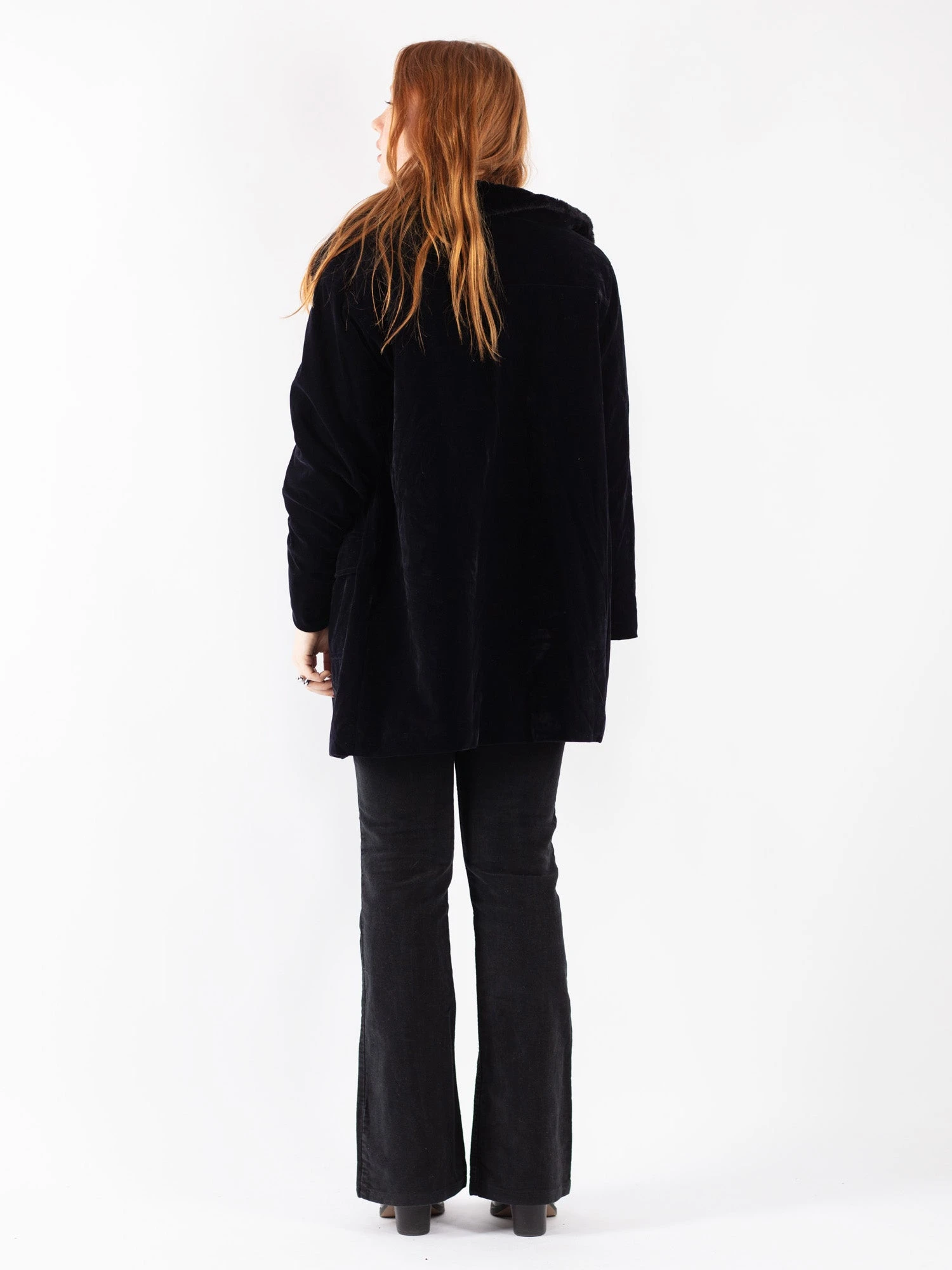 Vintage 00's Women Faux Suede Coat In Dark Blue 3 Vintage 00's Women Faux Suede Coat In Dark Blue - Image 3