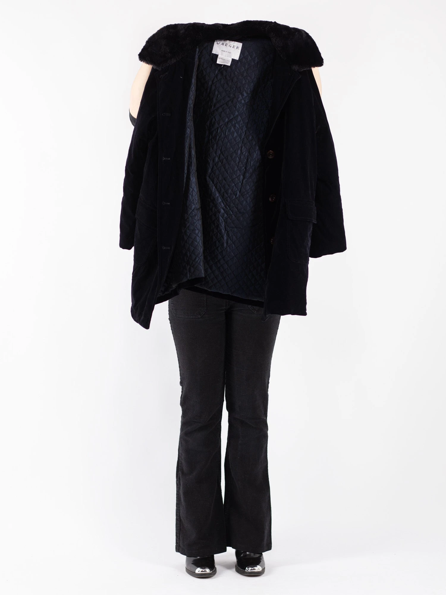 Vintage 00's Women Faux Suede Coat In Dark Blue 4 Vintage 00's Women Faux Suede Coat In Dark Blue - Image 4