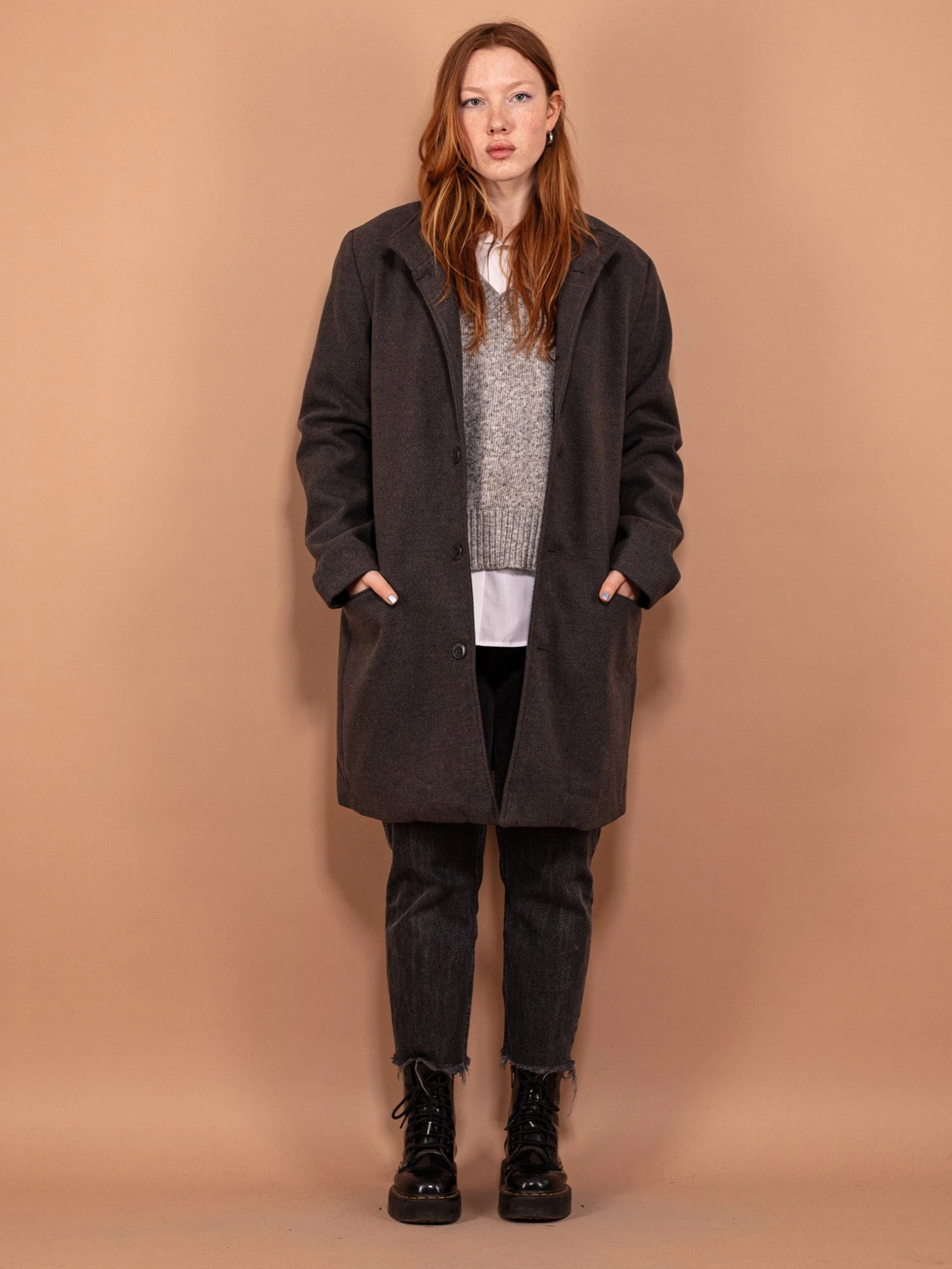 Vintage 00's Women Faux Wool Coat In Gray 1 Vintage 00's Women Faux Wool Coat In Gray