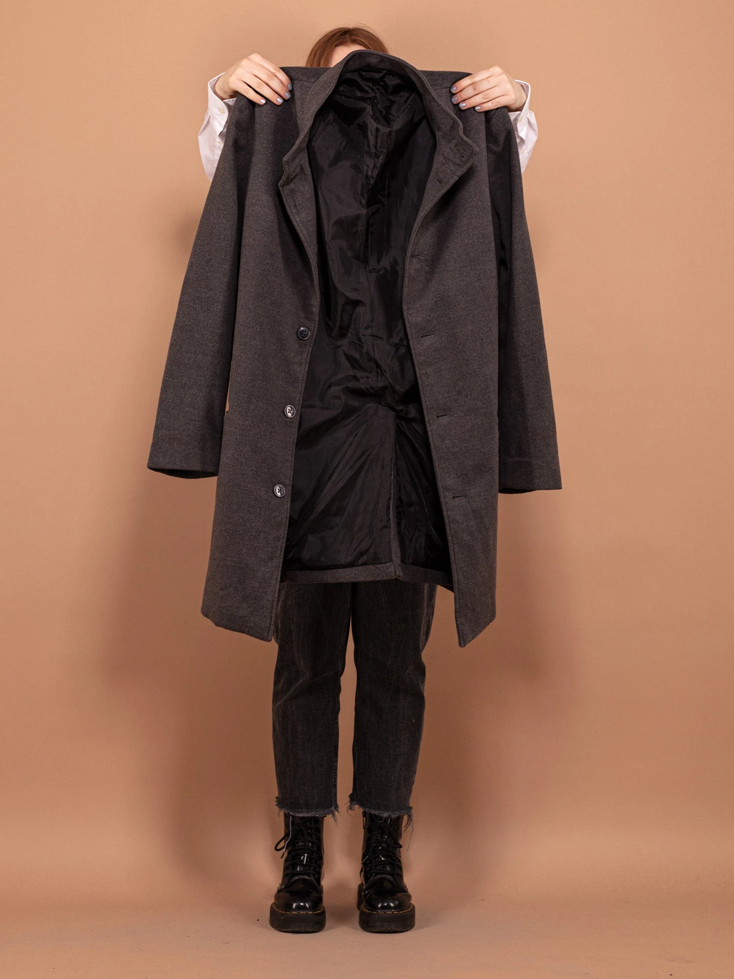 Vintage 00's Women Faux Wool Coat In Gray 4 Vintage 00's Women Faux Wool Coat In Gray - Image 4