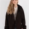 Vintage 00's Women Leather Sherpa Jacket In Brown