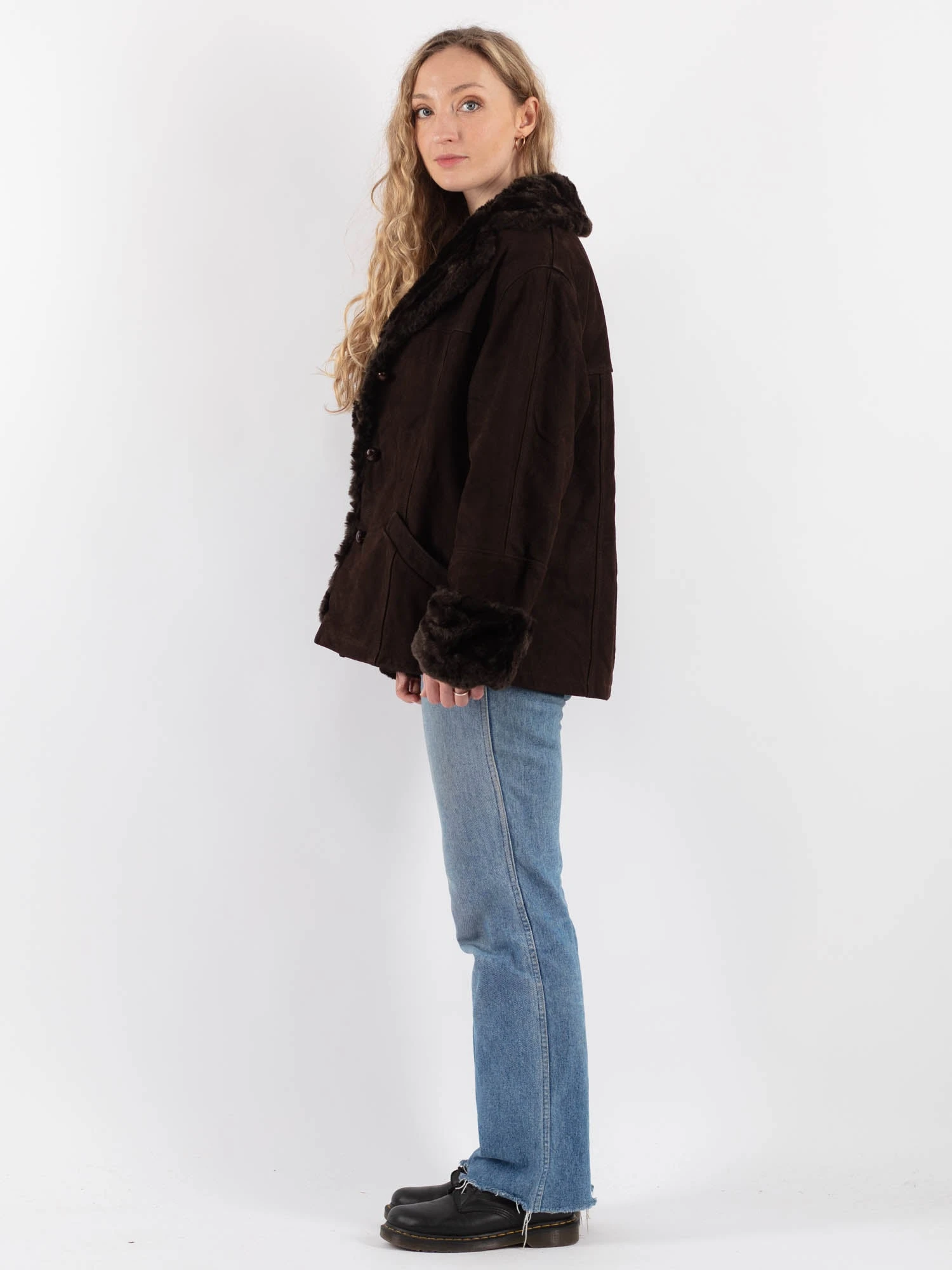 Vintage 00's Women Leather Sherpa Jacket In Brown 3 Vintage 00's Women Leather Sherpa Jacket In Brown - Image 3