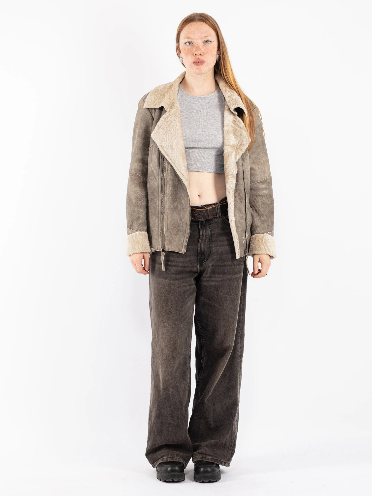 Vintage 00's Women Sheepskin Jacket In Gray 1 Vintage 00's Women Sheepskin Jacket In Gray