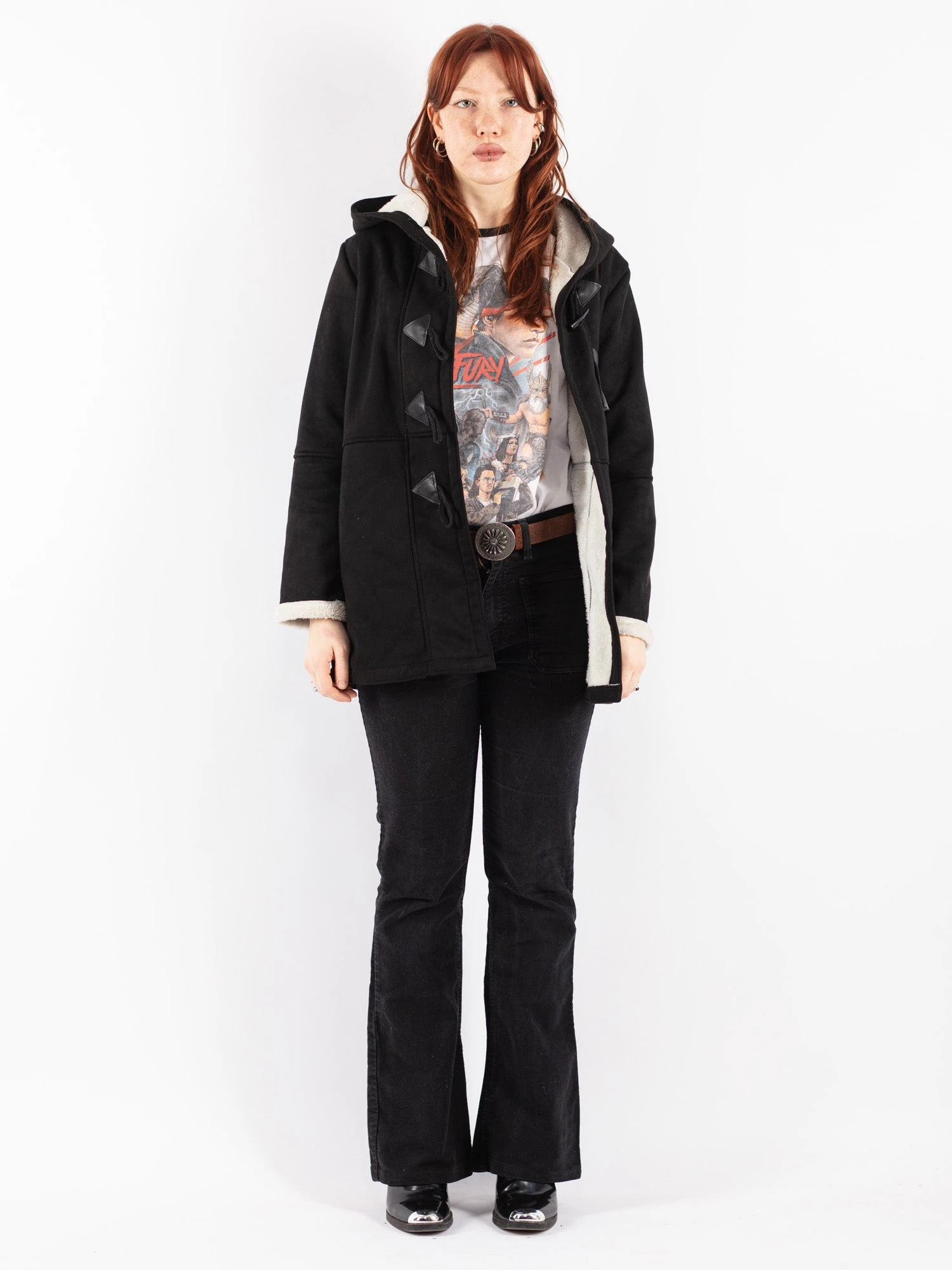 Vintage 00's Women Hooded Sherpa Coat In Black 1 Vintage 00's Women Hooded Sherpa Coat In Black