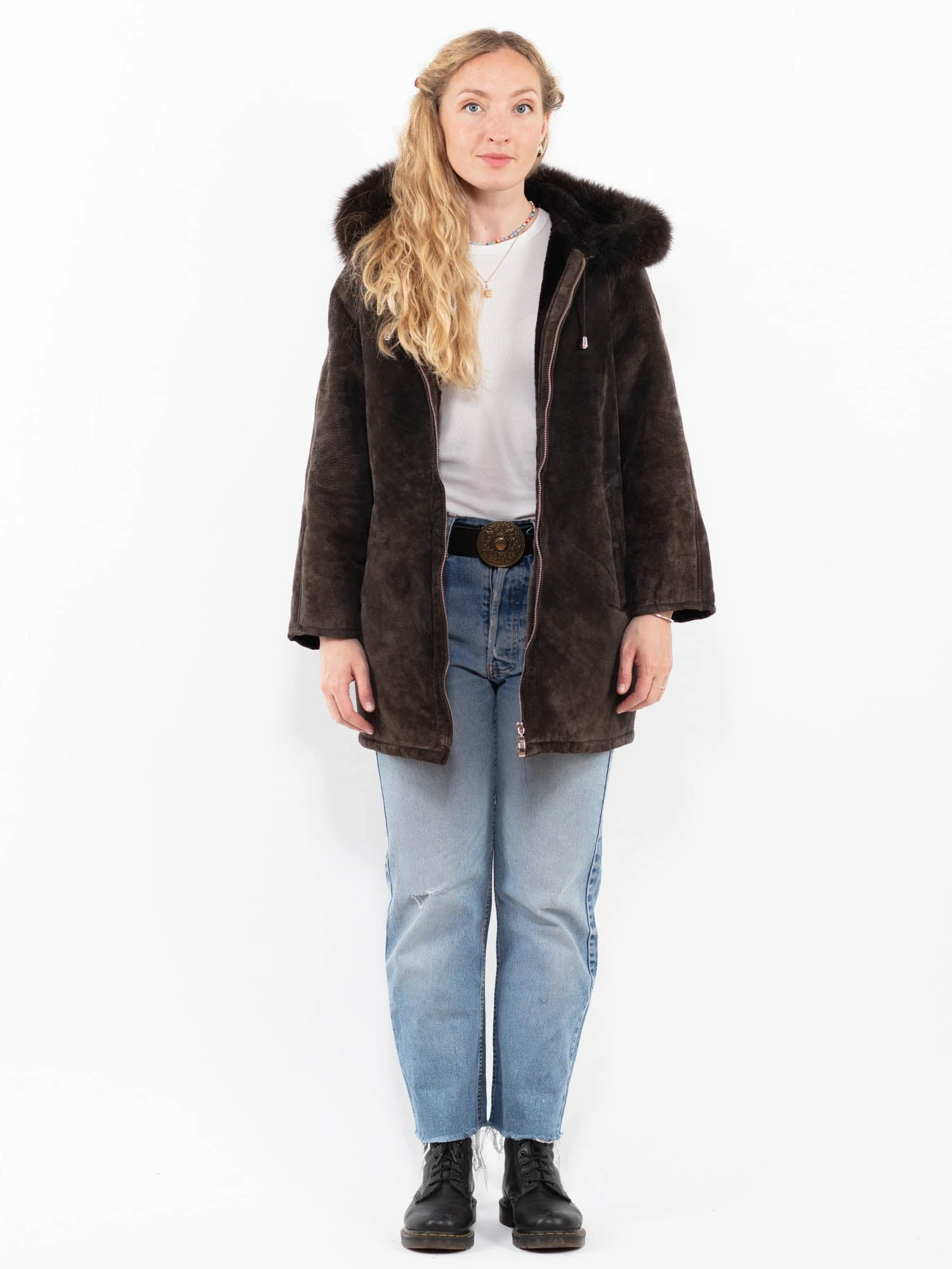 Vintage 00's Women Suede Sherpa Coat In Brown 1 Vintage 00's Women Suede Sherpa Coat In Brown