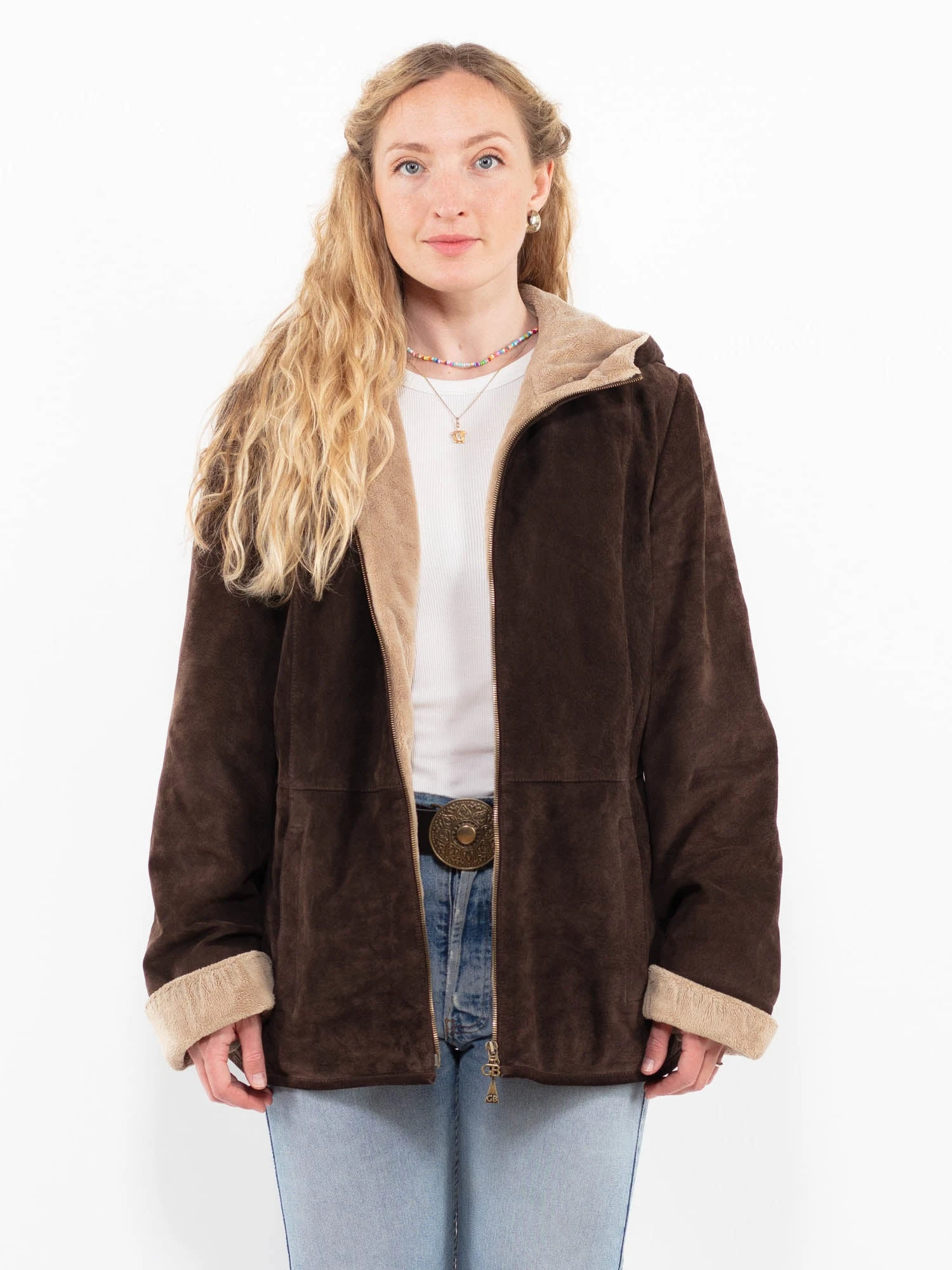 Vintage 00's Women Suede Sherpa Jacket In Brown 1 Vintage 00's Women Suede Sherpa Jacket In Brown