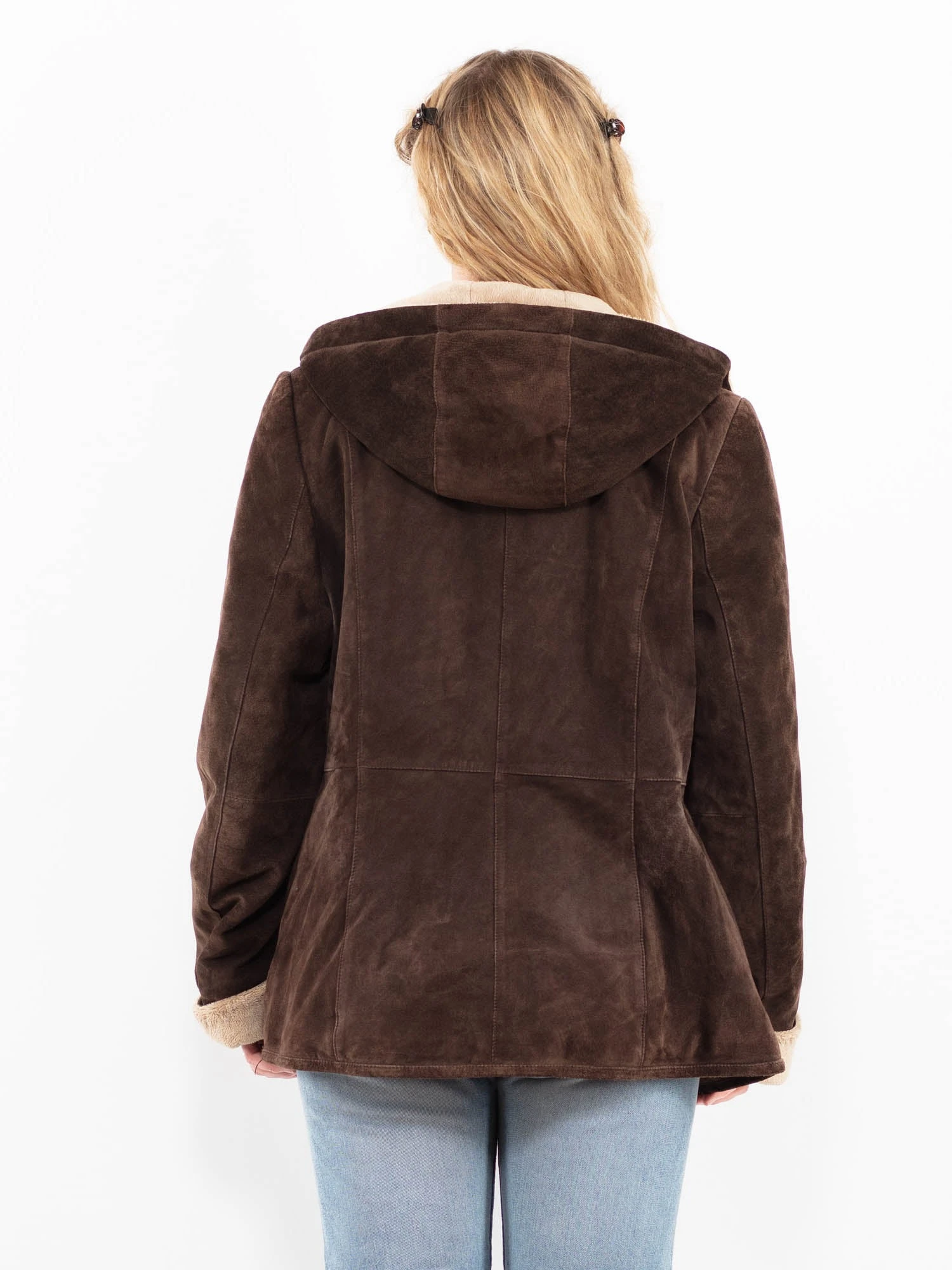 Vintage 00's Women Suede Sherpa Jacket In Brown 2 Vintage 00's Women Suede Sherpa Jacket In Brown - Image 2