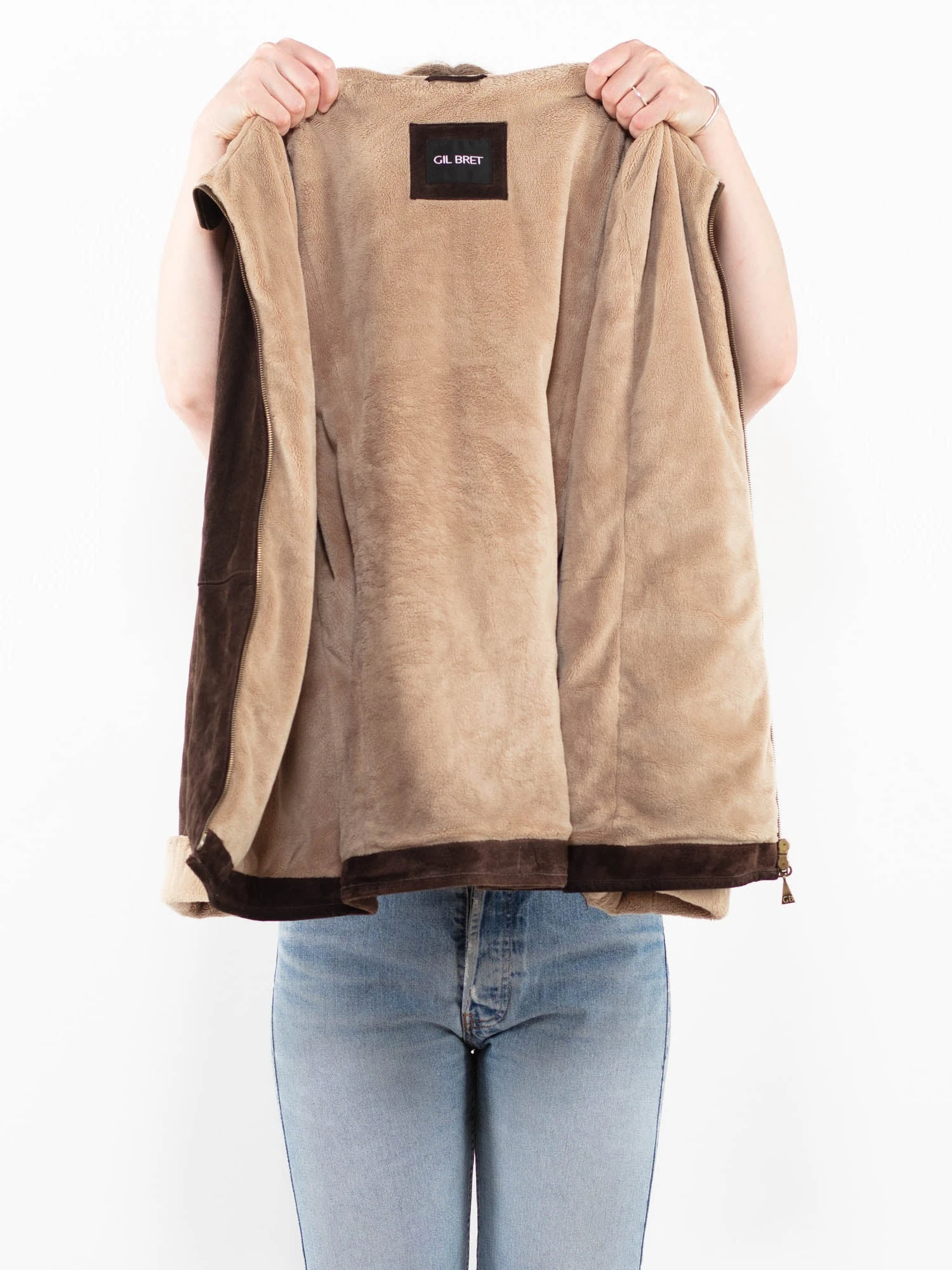 Vintage 00's Women Suede Sherpa Jacket In Brown 4 Vintage 00's Women Suede Sherpa Jacket In Brown - Image 4