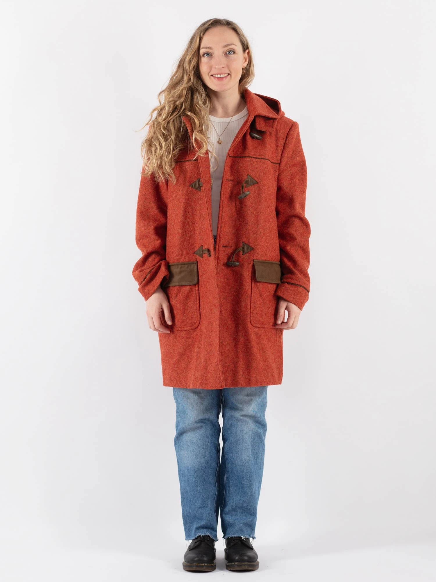 Vintage 00's Women Wool Duffle Coat In Orange 1 Vintage 00's Women Wool Duffle Coat In Orange