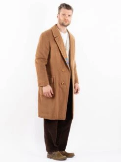 Vintage 60's Men Cashmere Wool Blend Coat In Beige -Northern Grip Vintage 60s Men Wool Coat 0125