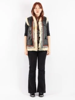 Vintage 60's Women Sheepskin Vest In Black