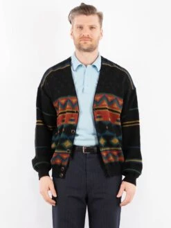 Vintage 70's Men Patterned Cardigan In Multi