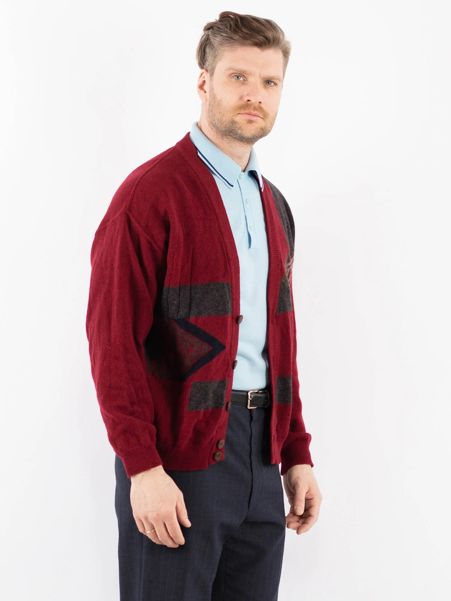 Vintage 70's Men Cardigan In Red 3 Vintage 70's Men Cardigan In Red - Image 3