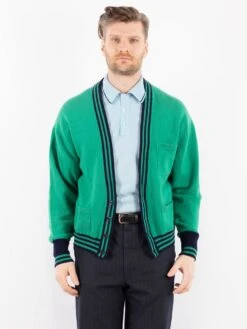 Vintage 70's Men Cardigan In Green
