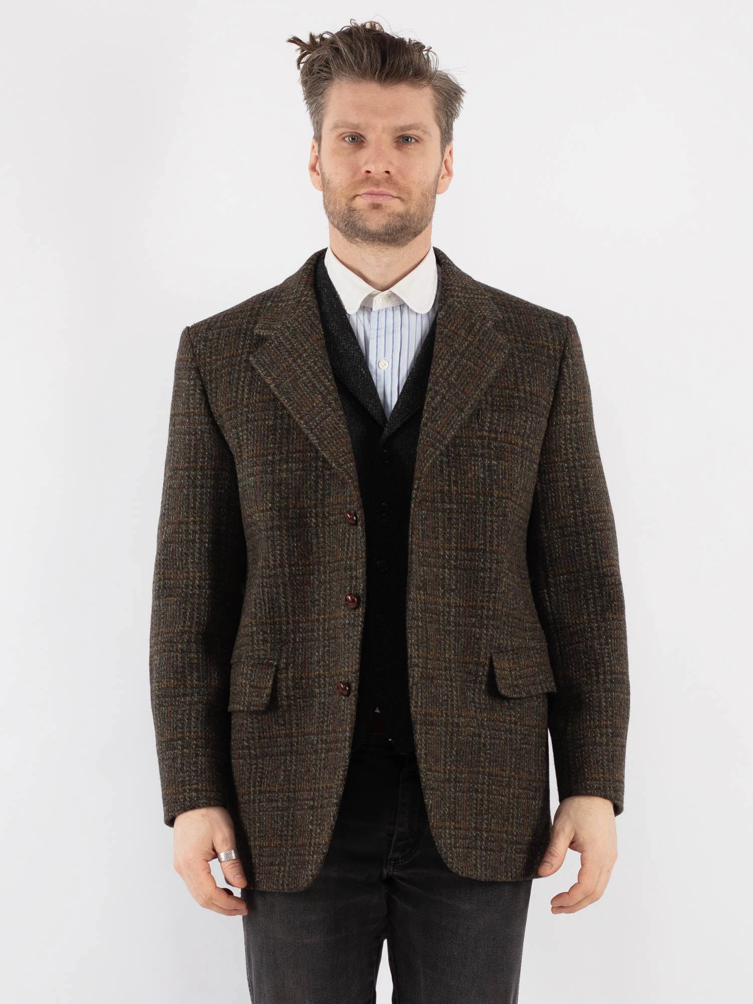 Vintage 70's Men Harris Tweed Jacket In Green 1 Vintage 70's Men Harris Tweed Jacket In Green