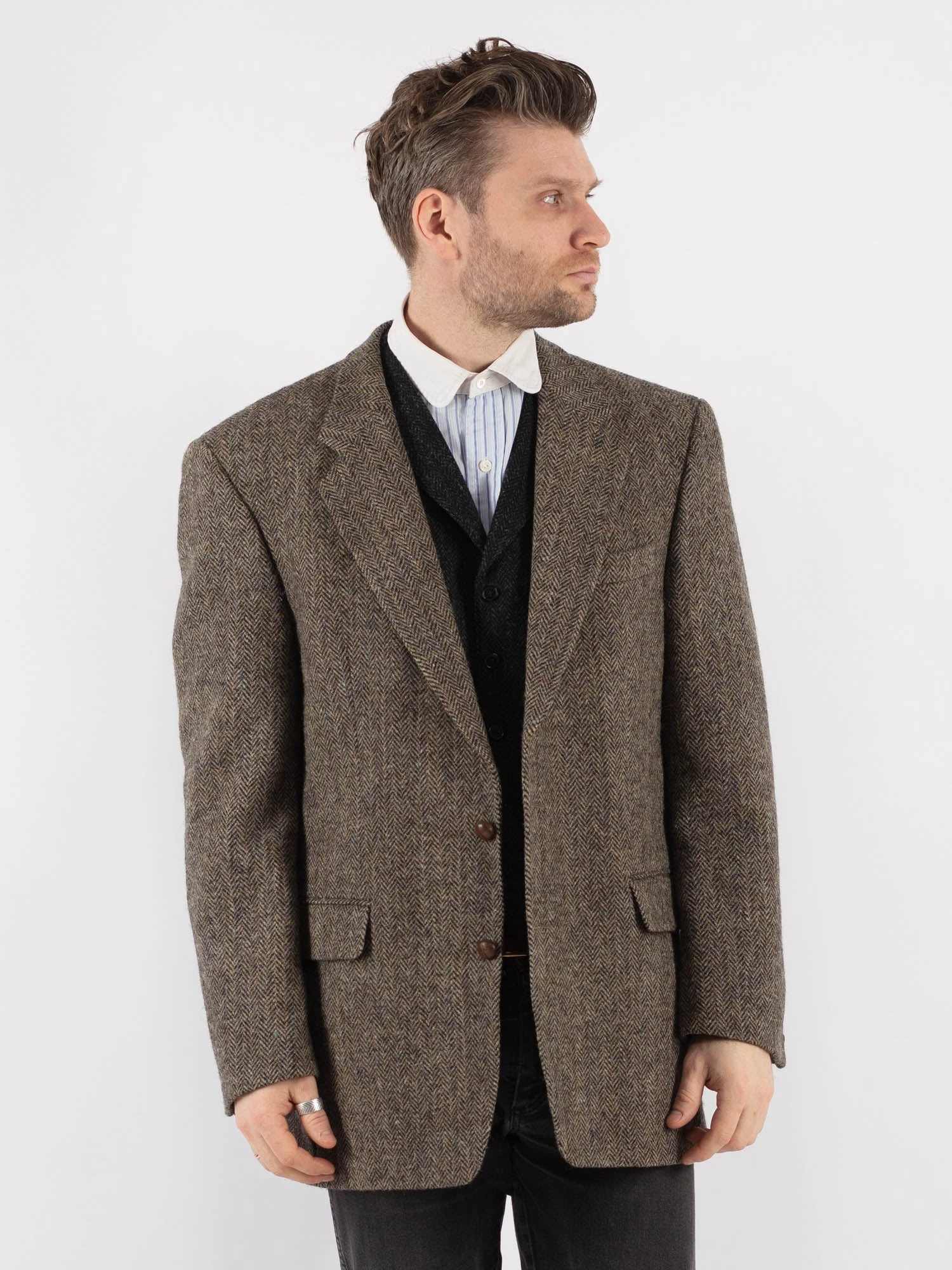 Vintage 70's Men Harris Tweed Jacket In Beige 1 Vintage 70's Men Harris Tweed Jacket In Beige