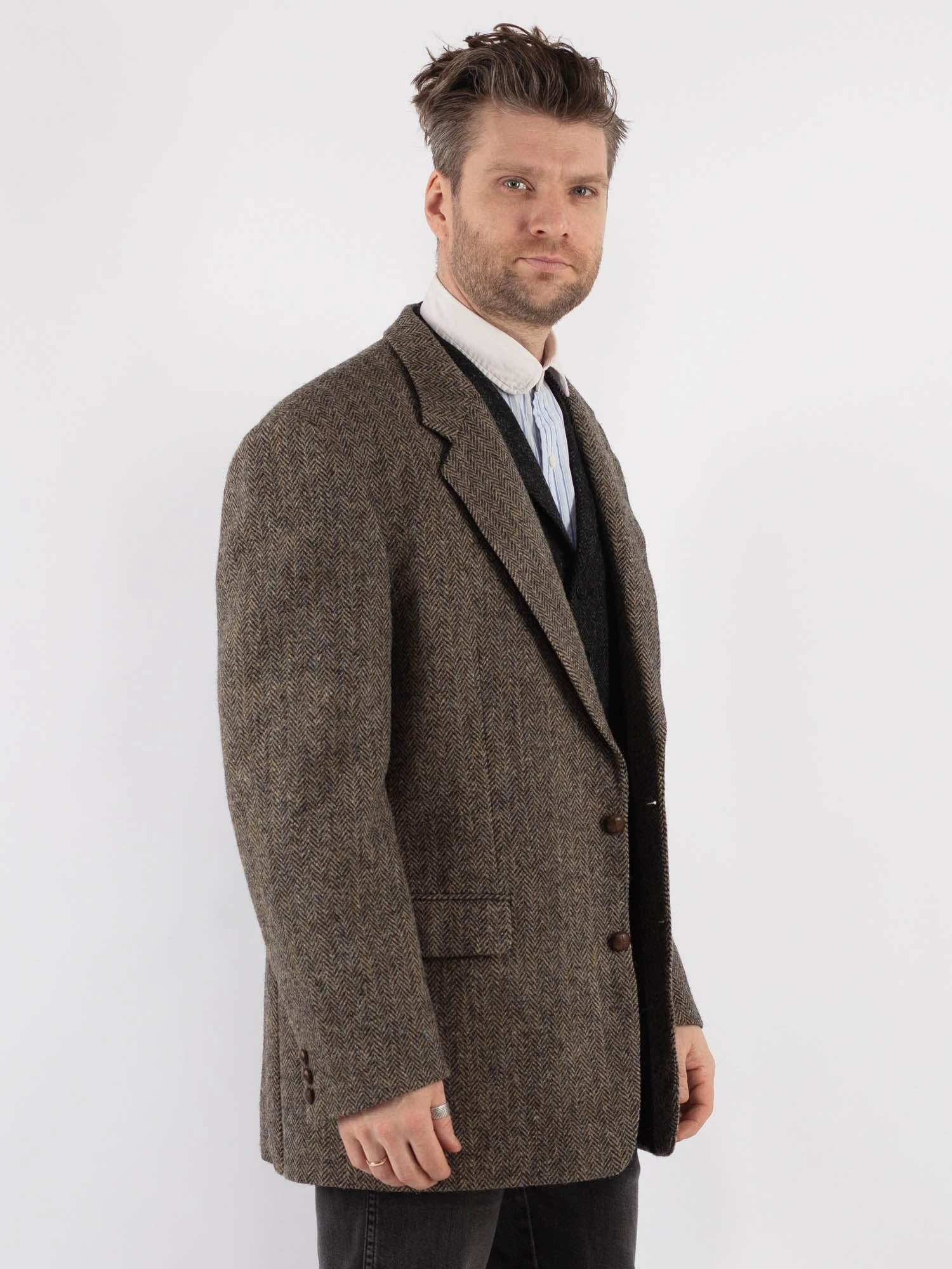 Vintage 70's Men Harris Tweed Jacket In Beige 2 Vintage 70's Men Harris Tweed Jacket In Beige - Image 2
