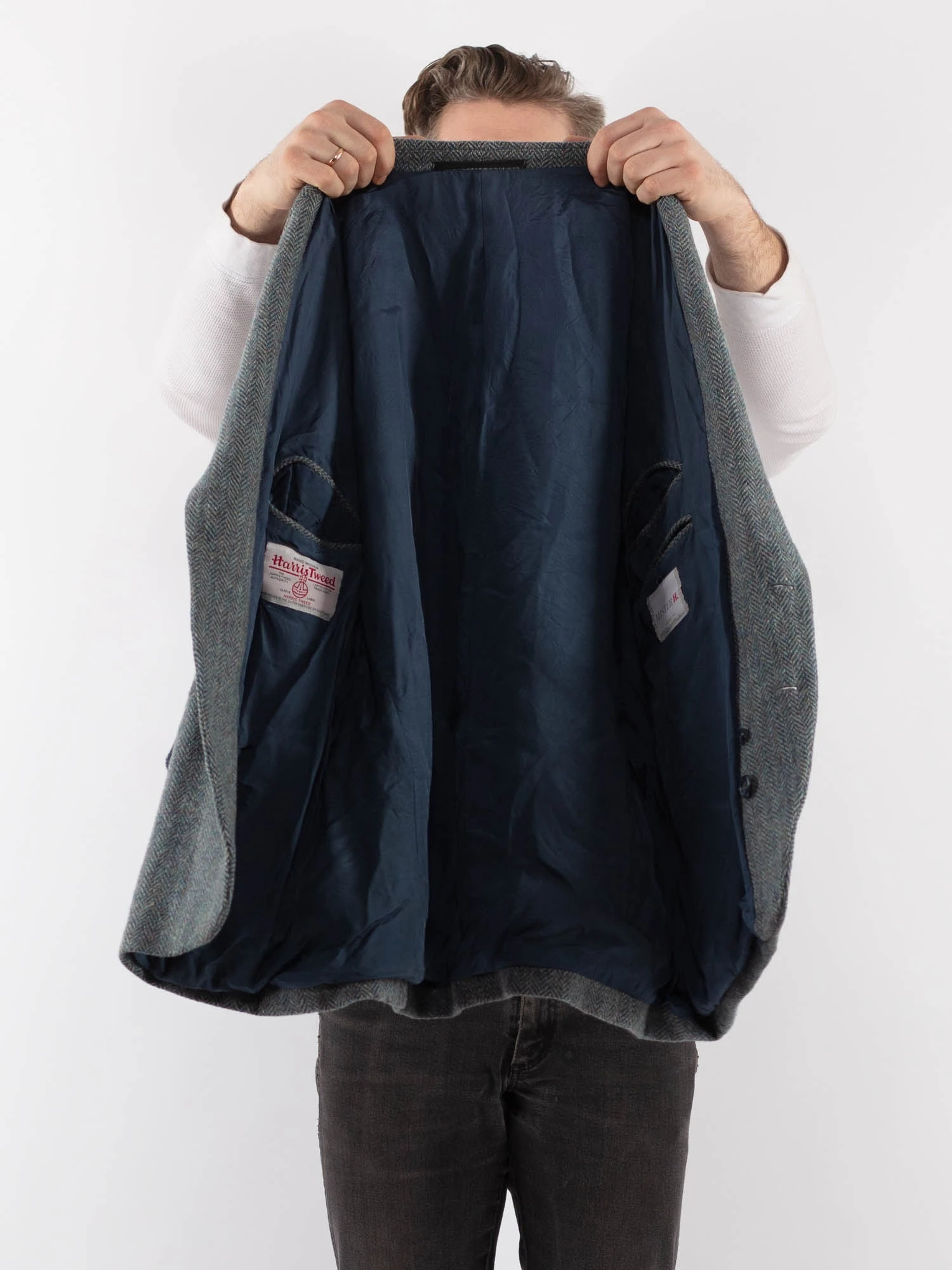 Vintage 70's Men Harris Tweed Jacket In Blue 4 Vintage 70's Men Harris Tweed Jacket In Blue - Image 4