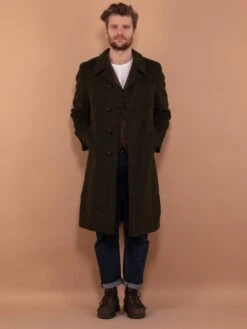 Vintage 70's Men Loden Wool Coat In Green