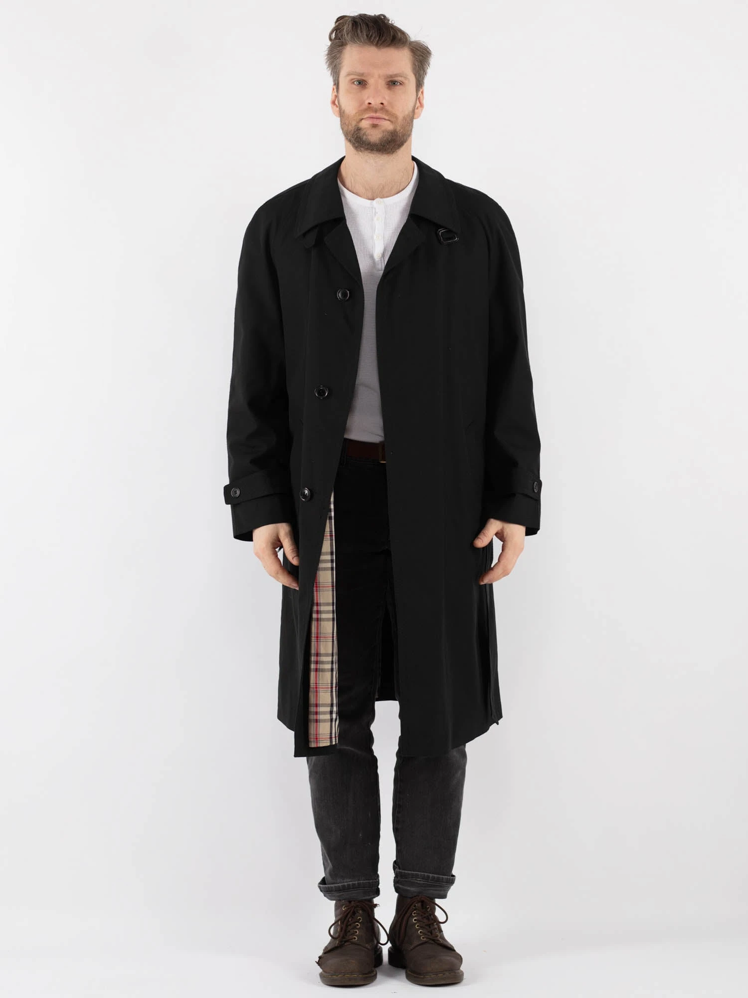 Vintage 70's Men Mac Coat In Black 1 Vintage 70's Men Mac Coat In Black