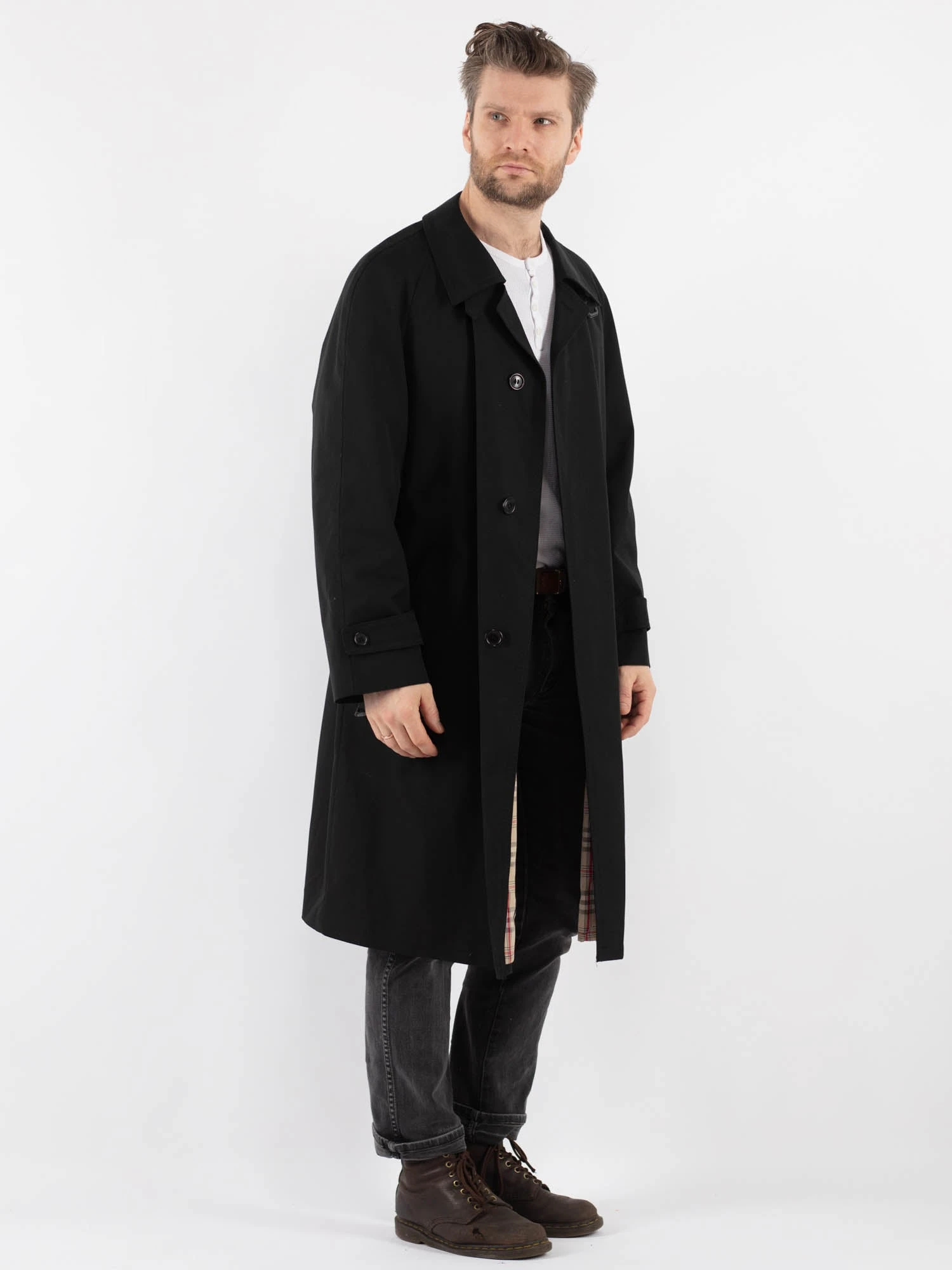 Vintage 70's Men Mac Coat In Black 3 Vintage 70's Men Mac Coat In Black - Image 3