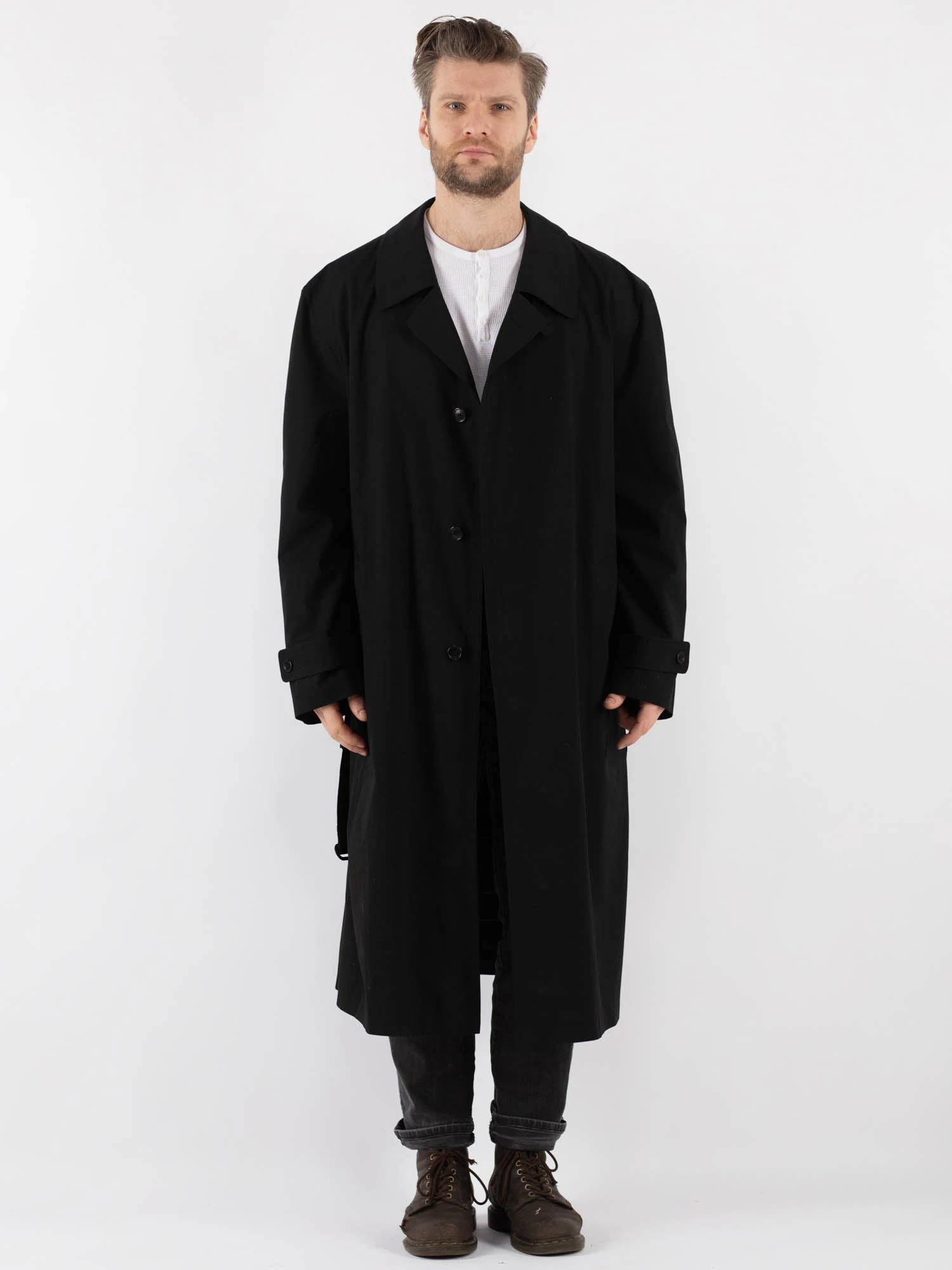 Vintage 70's Men Oversized Mac Coat In Black 1 Vintage 70's Men Oversized Mac Coat In Black