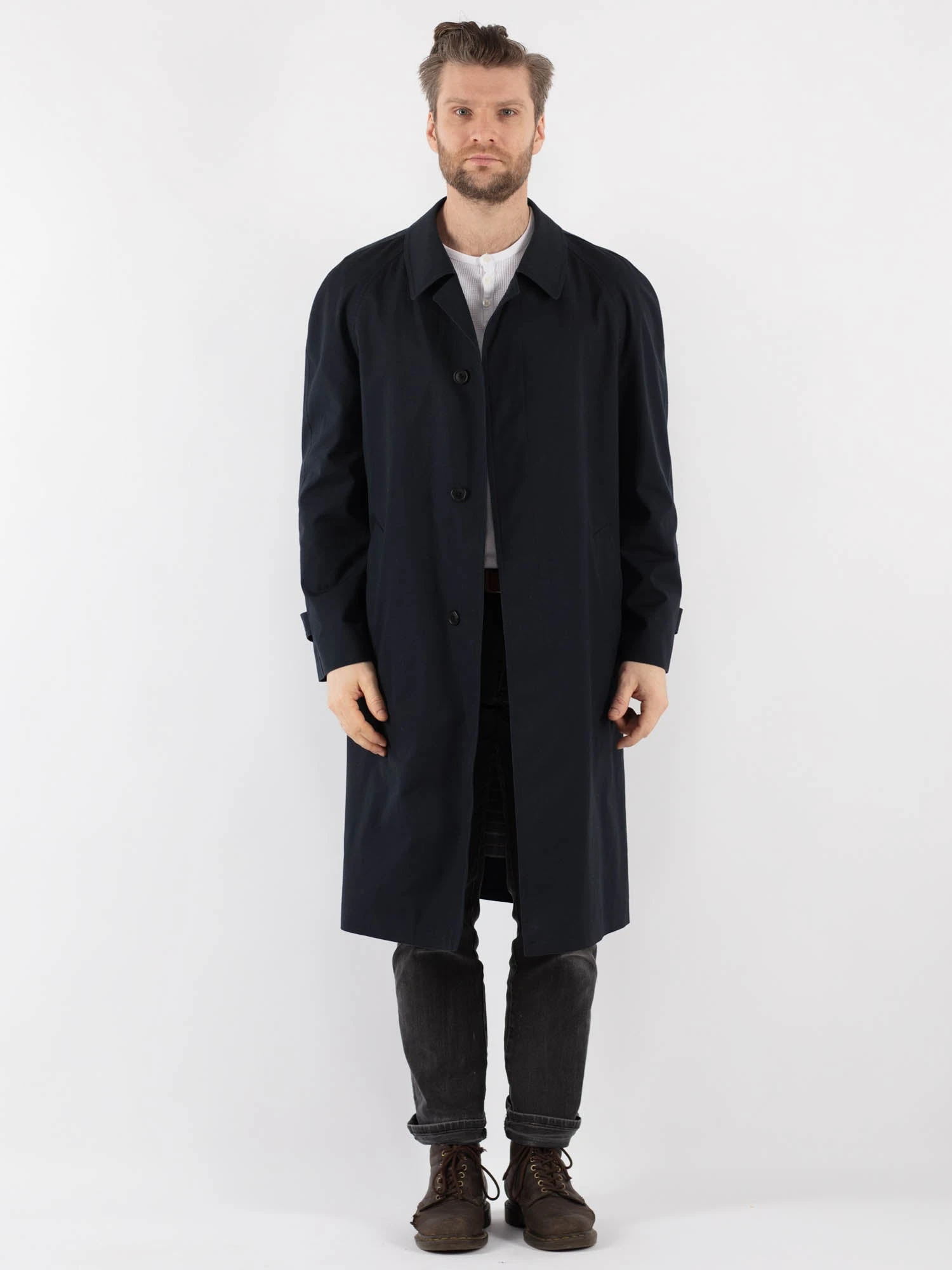 Vintage 70's Men Mac Coat In Blue 1 Vintage 70's Men Mac Coat In Blue