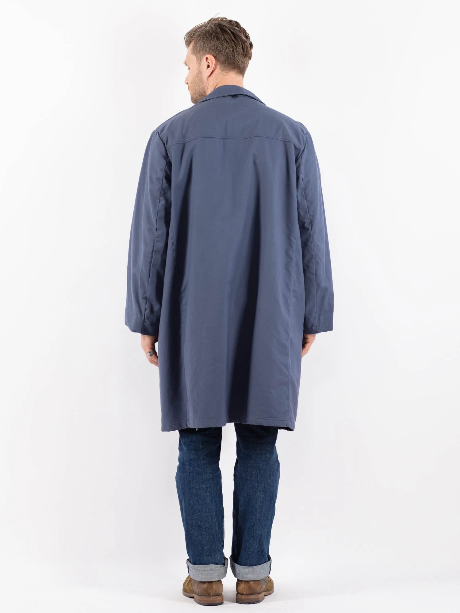 Vintage 70's Men Workers Coat In Blue 2 Vintage 70's Men Workers Coat In Blue - Image 2