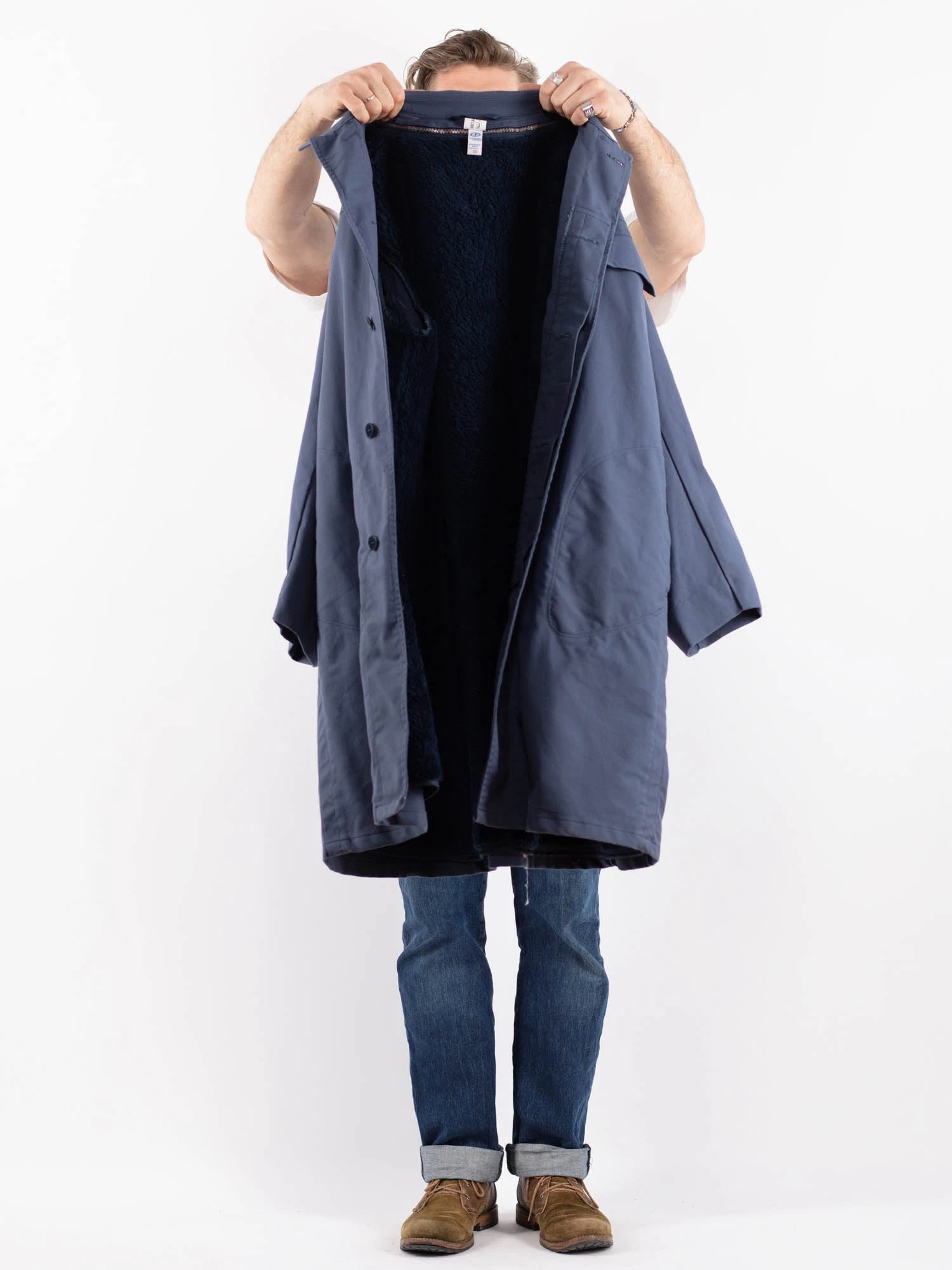 Vintage 70's Men Workers Coat In Blue 4 Vintage 70's Men Workers Coat In Blue - Image 4