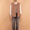 Vintage 90's Men Oversized Sheepskin Vest In Beige