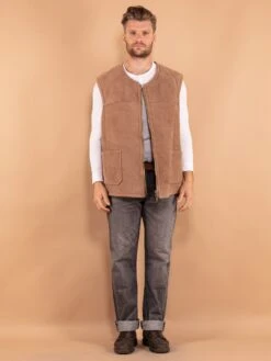 Vintage 90's Men Oversized Sheepskin Vest In Beige