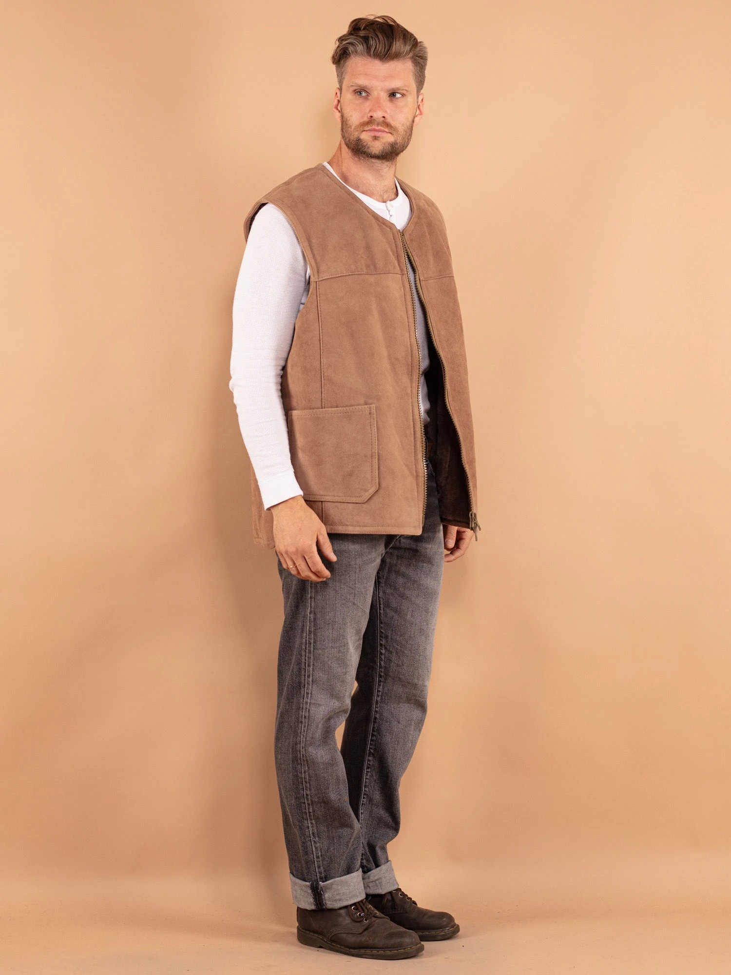 Vintage 90's Men Oversized Sheepskin Vest In Beige 3 Vintage 90's Men Oversized Sheepskin Vest In Beige - Image 3