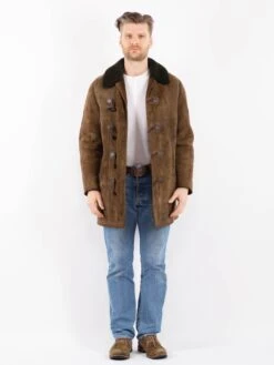 Vintage 70's Men Sheepskin Coat In Green