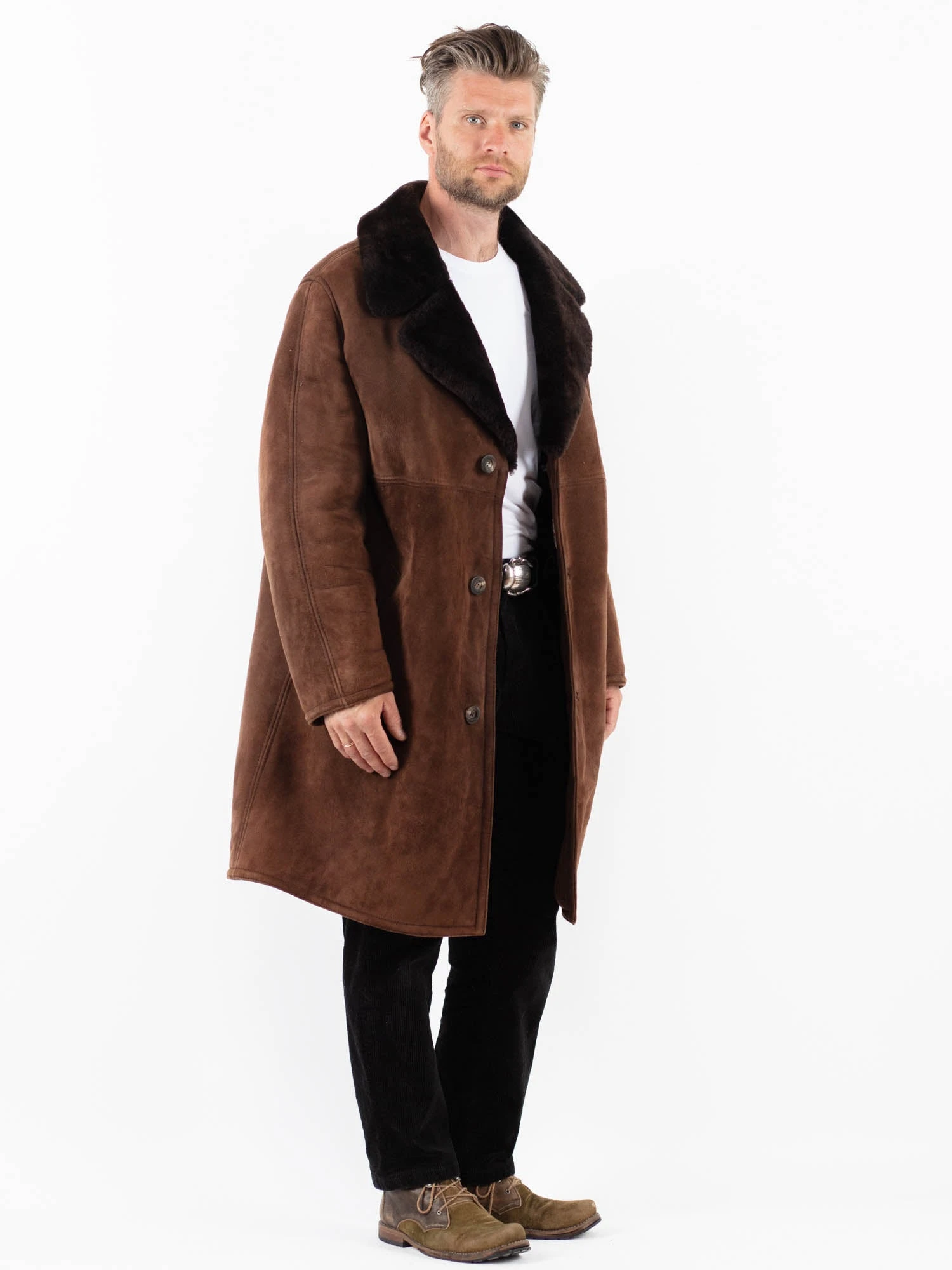 Vintage 70's Men Sheepskin Shearling Coat In Brown 3 Vintage 70's Men Sheepskin Shearling Coat In Brown - Image 3